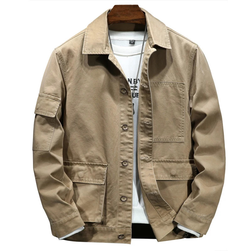 Mens American Style Vintage Denim Jacket spring and autumn style Casual Fashion High Quality Cotton Dark Khaki 250210