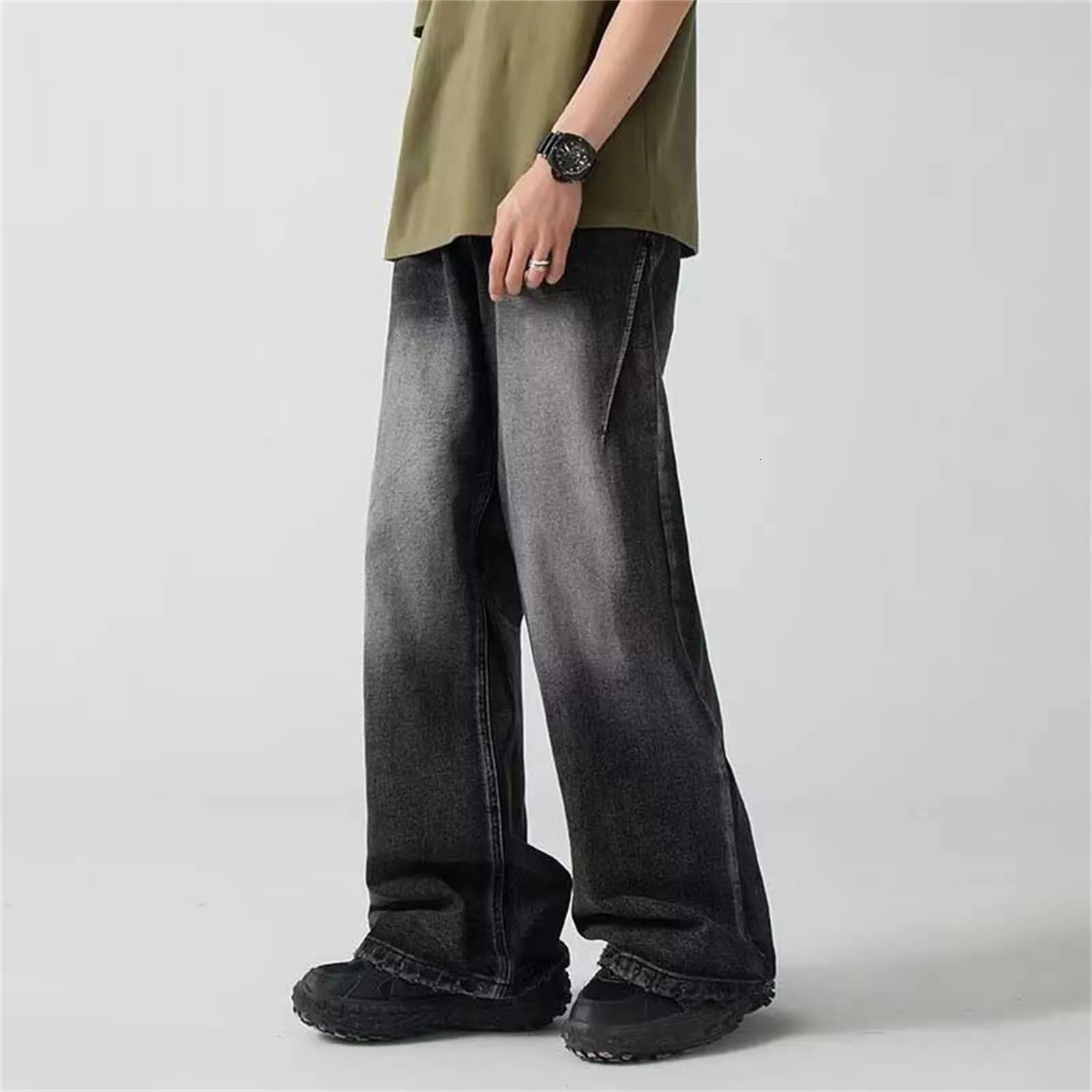 Baggy Jeans Men Distressed Denim Wide Leg Pants Pleated Oversize Hip Hop Trousers Male Korean Streetwear Clothing 250214