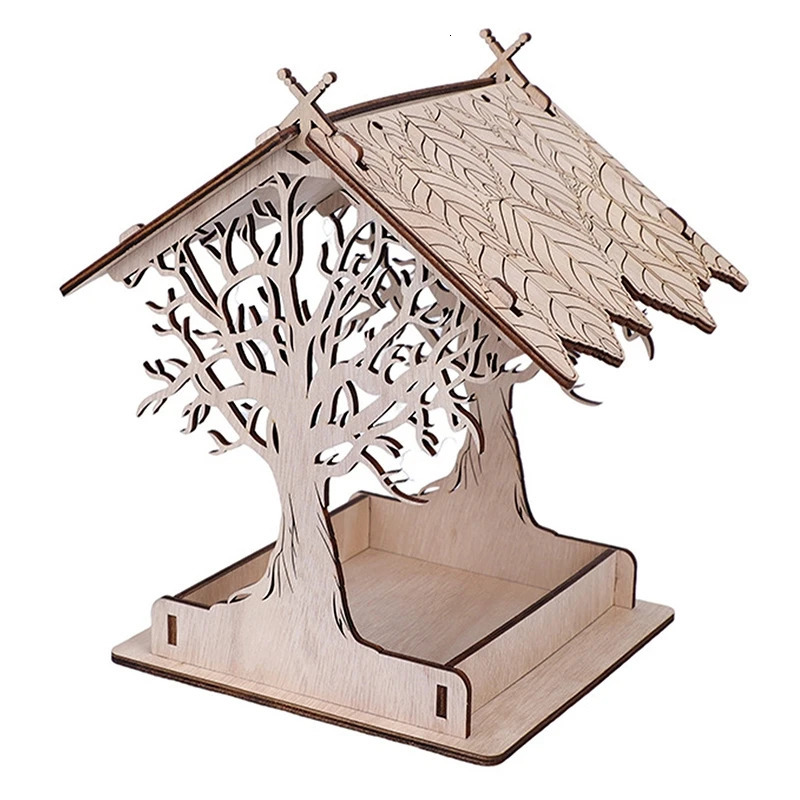Bird House Feeding House DIY Outdoor Wooden Bird Feeder Hanging Assembled Bird Cage House Pet Supplies For Garden Yard Decor 250206