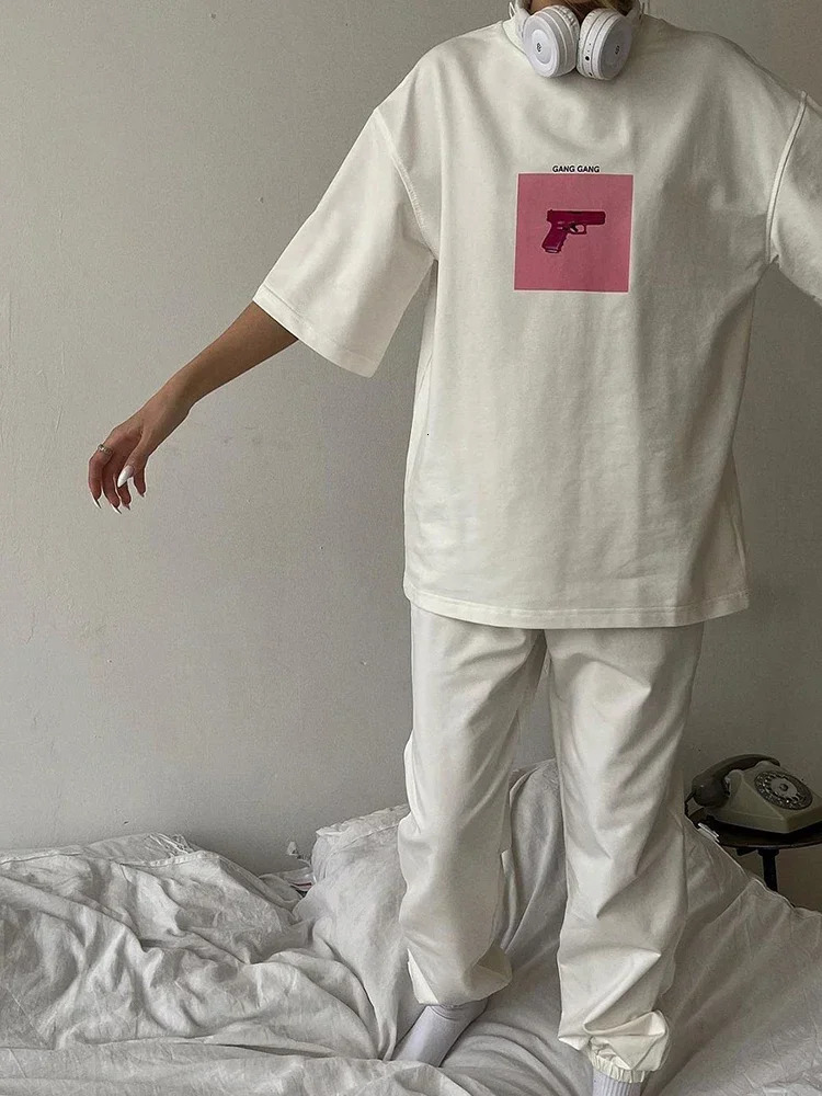 Oversized Graphic T Shirt Women Crewneck Short Sleeve Tees Vintage Female Casual Loose Unisex Higt Street Top Women Clothes 250217