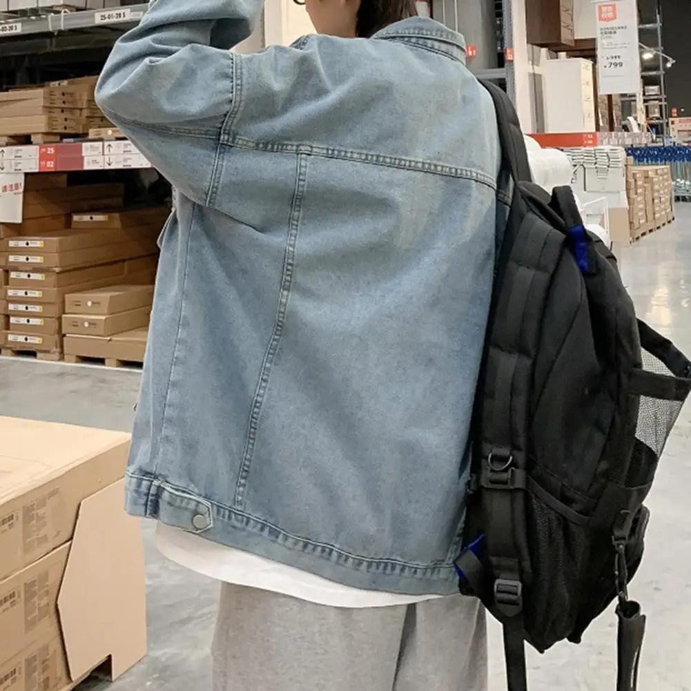 Mens Denim Jacket Stylish with Lapel Flap for Spring Autumn Casual Single Breasted Outerwear Men 250212