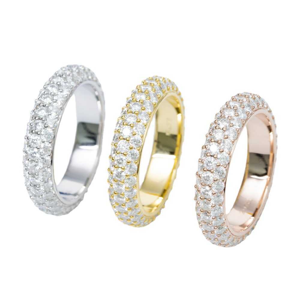 Hip hop S925 silver inlaid VVS three row circular moissani ring for men and women in Ins fashion trend full diamond