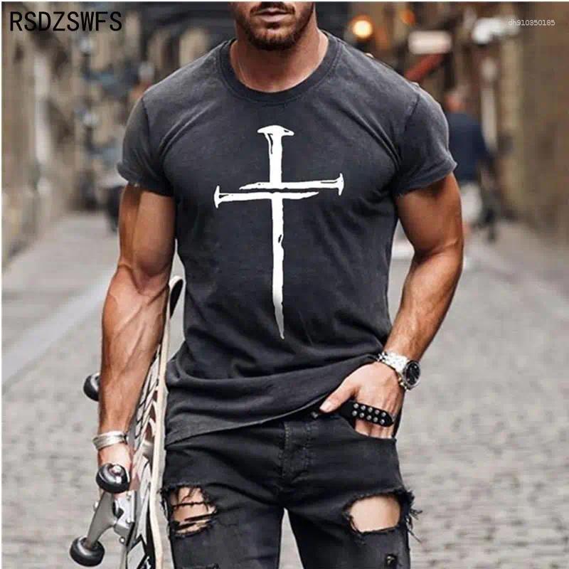 Men's T Shirts Fashion Jesus Christ Cross 3D Print Men T-Shirt Summer Casual All-match O-Neck Short-sleeved Oversized Shirt Streetwear Tops