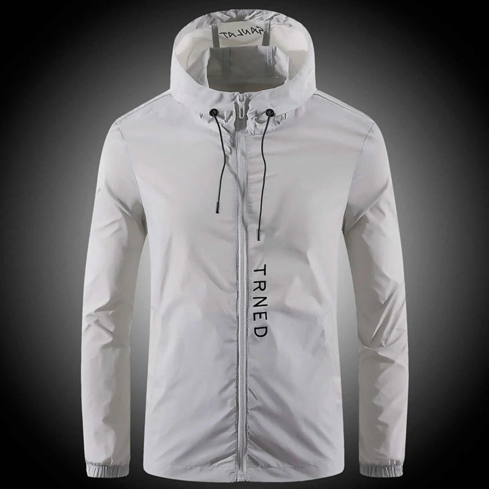 Mens Spring Fall Sunscreen Ice Silk Casual Jacket Long Sleeved Zipper Hooded Solid Color Outwears Lightweight Raincoat 250214