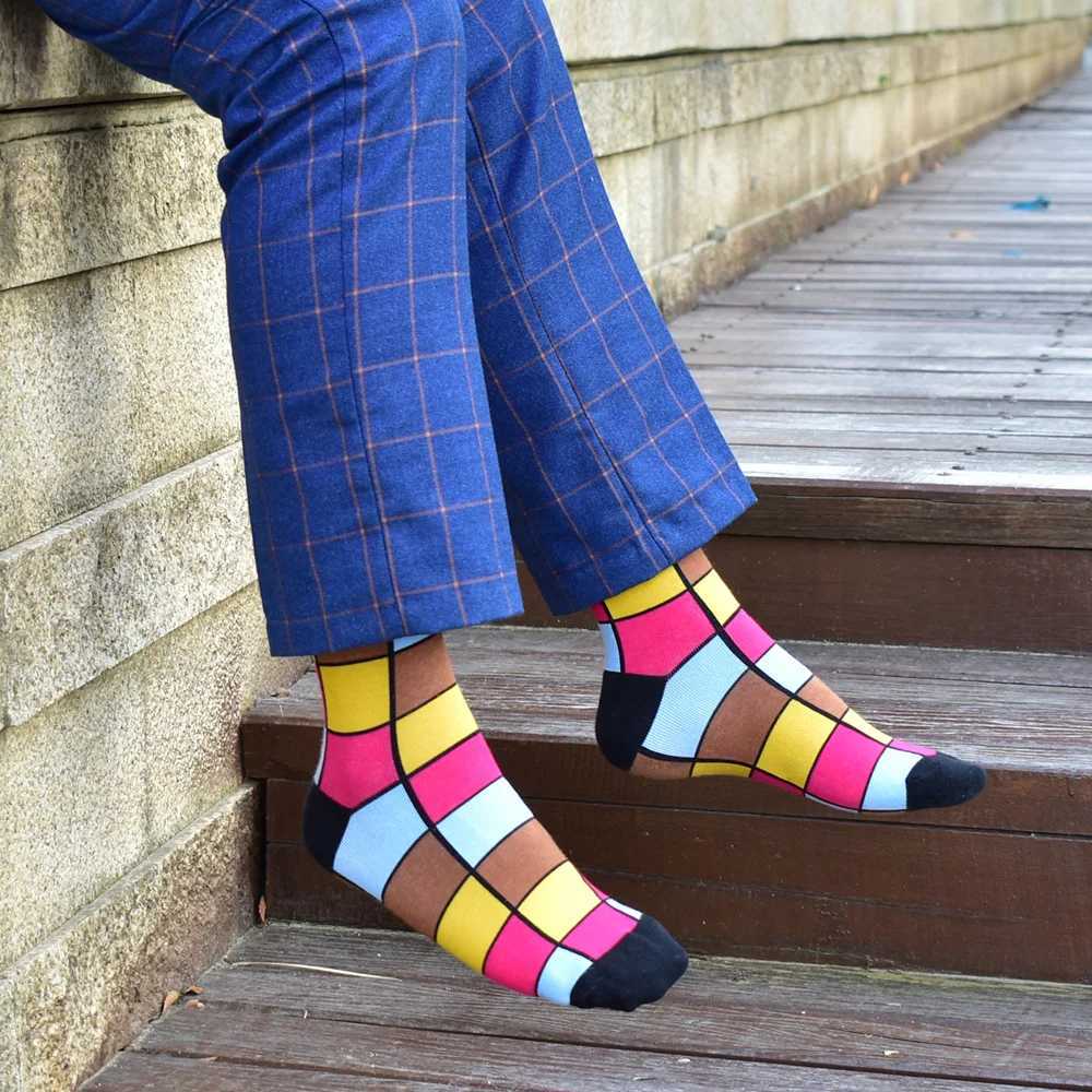 5 pairs of mens cotton fashionable colorful patterns happy neutral styles novel and interesting dresses womens socks W250217