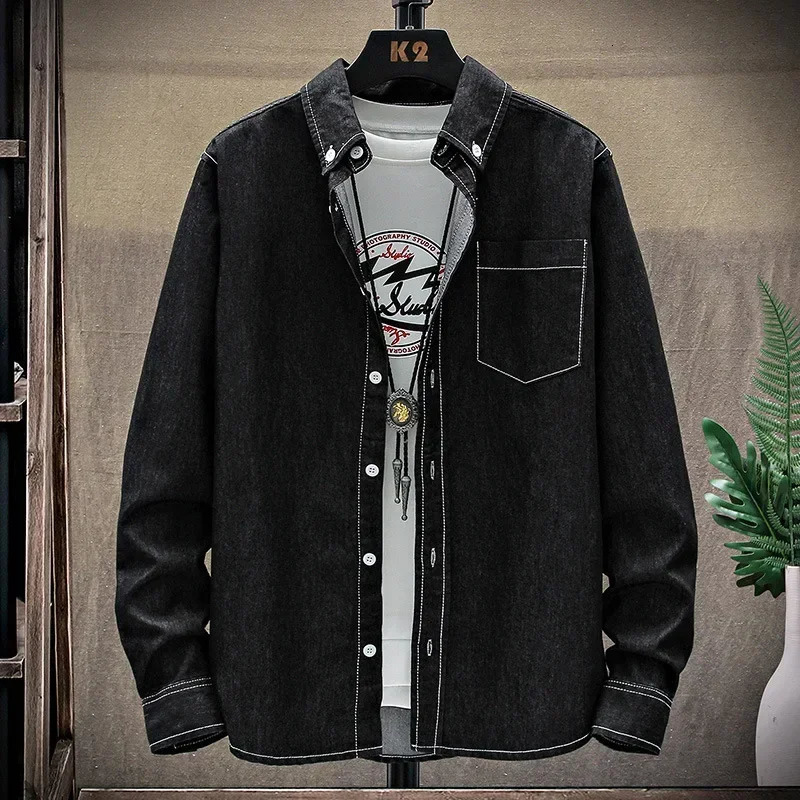 Denim Jacket Men Coats Turn Down Collar Full Sleeve Single Breasted Jackets Regular Casual Solid Coat Simple Autumn Winter y250212