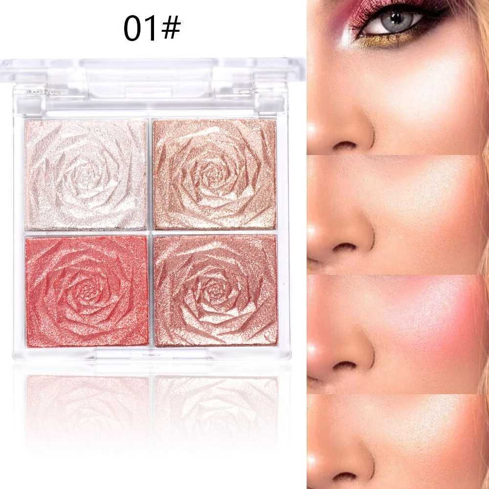 4 Colors Rose Diamond Highlighter Powder Palette Glitter Face Contour Makeup Shimmer Illuminate Brighten High Light CosmeticXJ250217