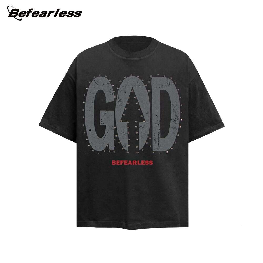 American letter studded short sleeved T-shirt, summer men's women's trendy brand, street loose and niche couple's top T-shirt