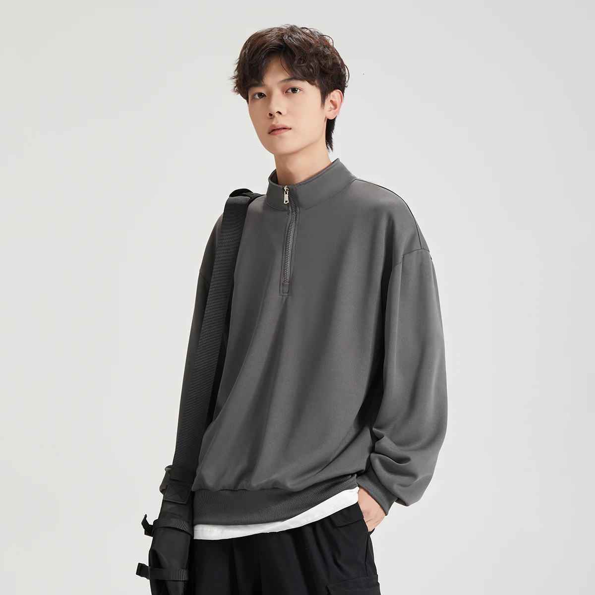 Autumn Mens Turtleneck Sweatshirts QuarterZip Pullover Tops Casual Sportswear Spring Athletic Running Sports Hoodie Shirts 250214