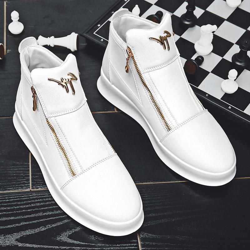 Trend men's shoes summer 2025s new leather breathable high top shoes thick sole white casual shoes men high top board shoes