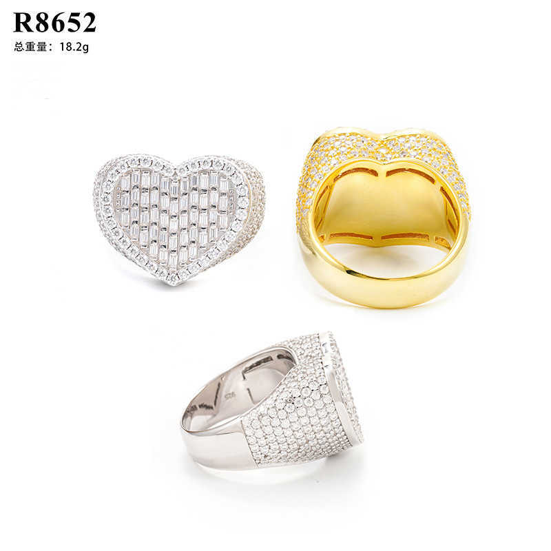 Diamond hair new heart-shaped hip-hop ring 925 silver moissanite full set special mens and womens ring