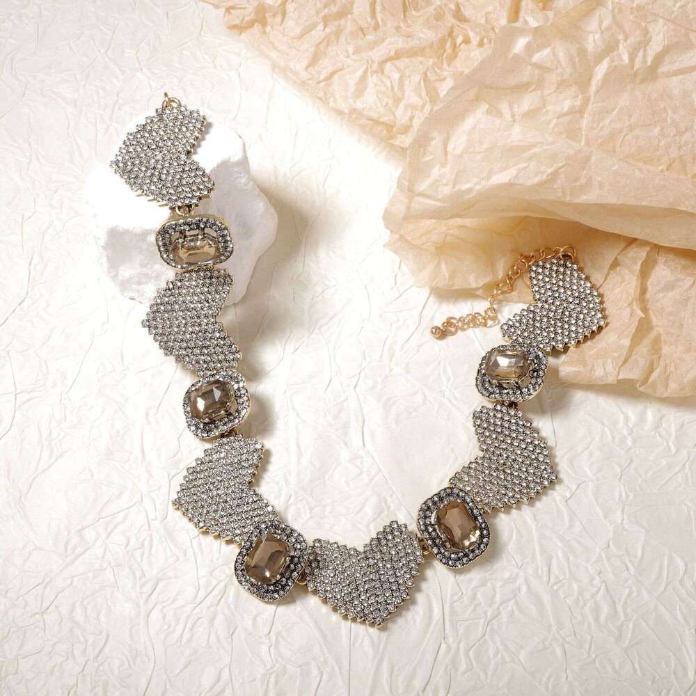 ZA exquisite fashion light full dia string connection geometric love women's necklace temperament versatile vintage style