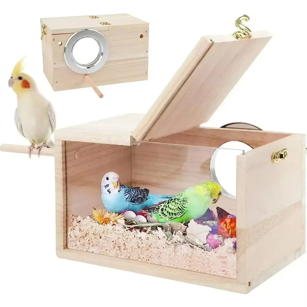 Transparent Parakeet Bird House Nest Easy To Cleaning Creative Solid Wood Parrot House Smooth Edges Bird Breeding Box 250206