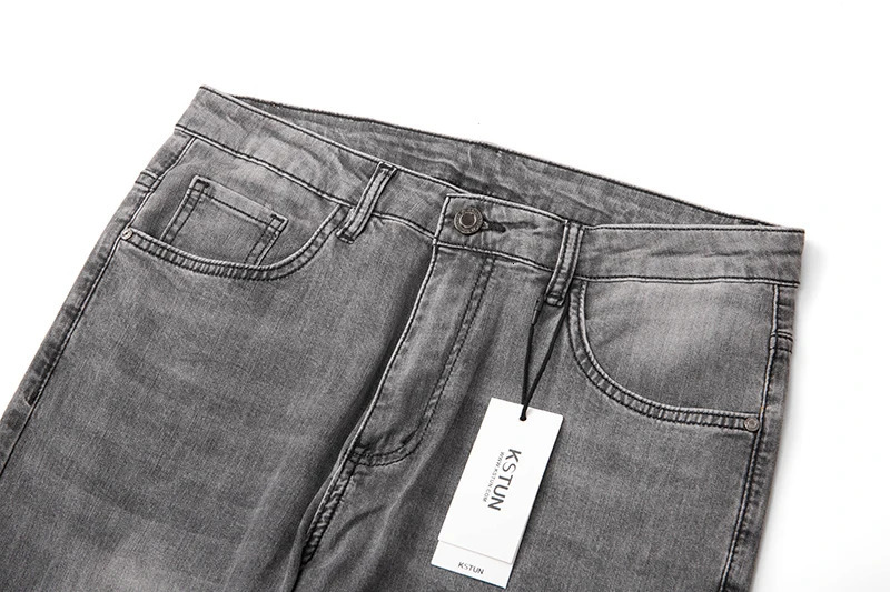 KSTUN Gray Jeans Men Stretch Slim Straight Regular Fit Casual Pants Summer Denim Trousers Mens Clothing Man Fashion 250214