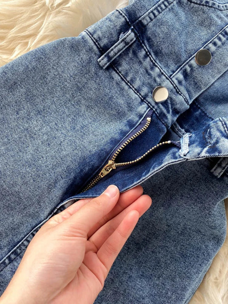 EWQ Elegant Chic Jumpsuit Women Strapless Sleeveless Denim Solid Color High Waist Jumpsuits Winter Spring 2024 27SN5080 250122