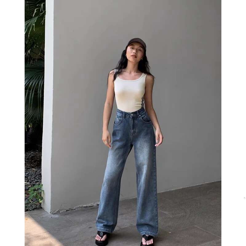 Blue Women Jeans High Waist Fashion American Vintage Streetwear Y2k NEW Wide Leg Jean Female Trouser Baggy Denim Pants