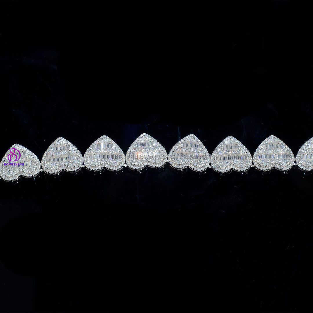 Women Fine Jewelry Fashion 925 Silver heart-shaped Necklace Iced Out Diamond Vvs Moissanite Hip Hop Cuban chain