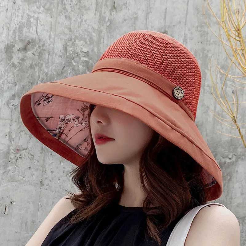 Women Mesh Sun Hats Summer Beach UV Protection UPF Packable Wide Brim Chin Strap W250217