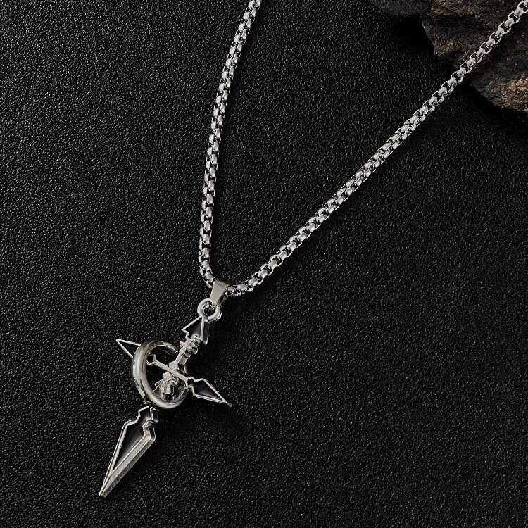 Black cross titanium steel necklace, men's fashion sweater chain, niche high-end accessories, popular accessories for women in Yiwu
