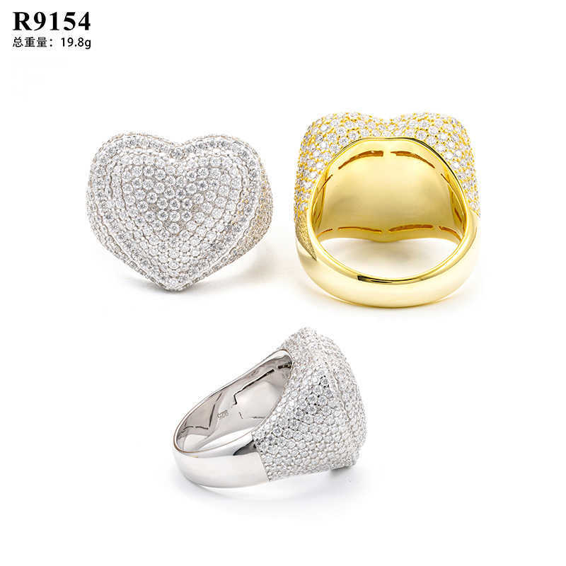 Diamond Hair New Personalized Heart Ring Pure Silver Moissanite D-Color GRA Certificate Trade Mens Hip Hop Ring