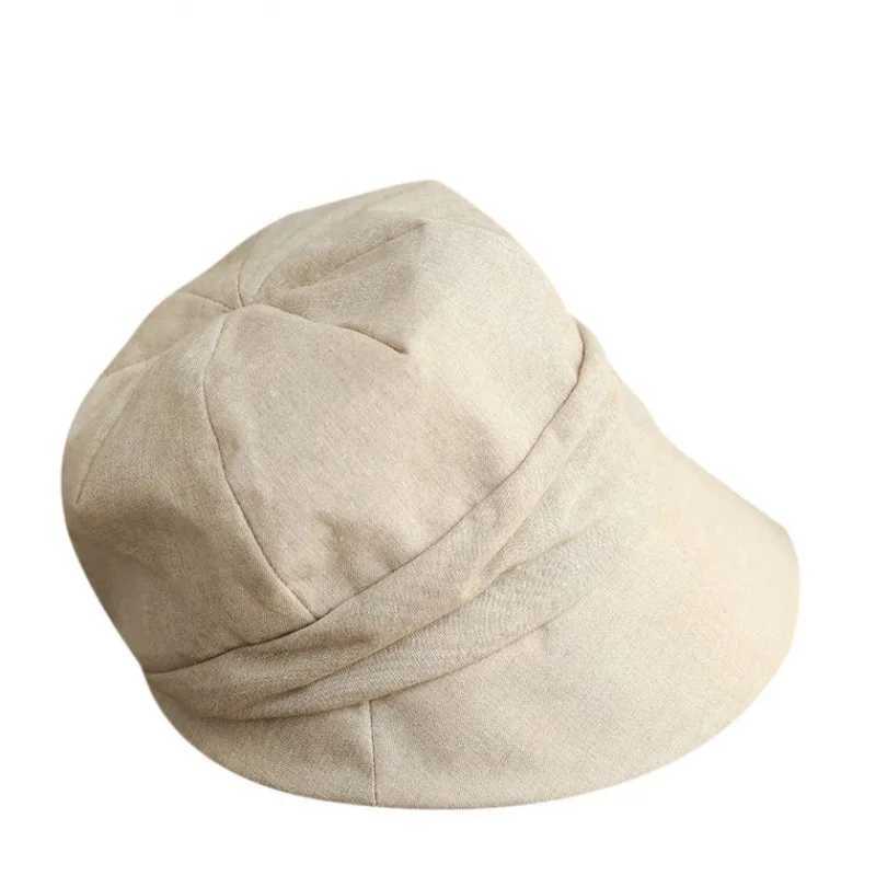 Japanese Cotton Linen Pleated Women Bucket Hat Small Brim Summer UV Resistant Breathable Retro Artist Basin Hat Ladies Berets W250217