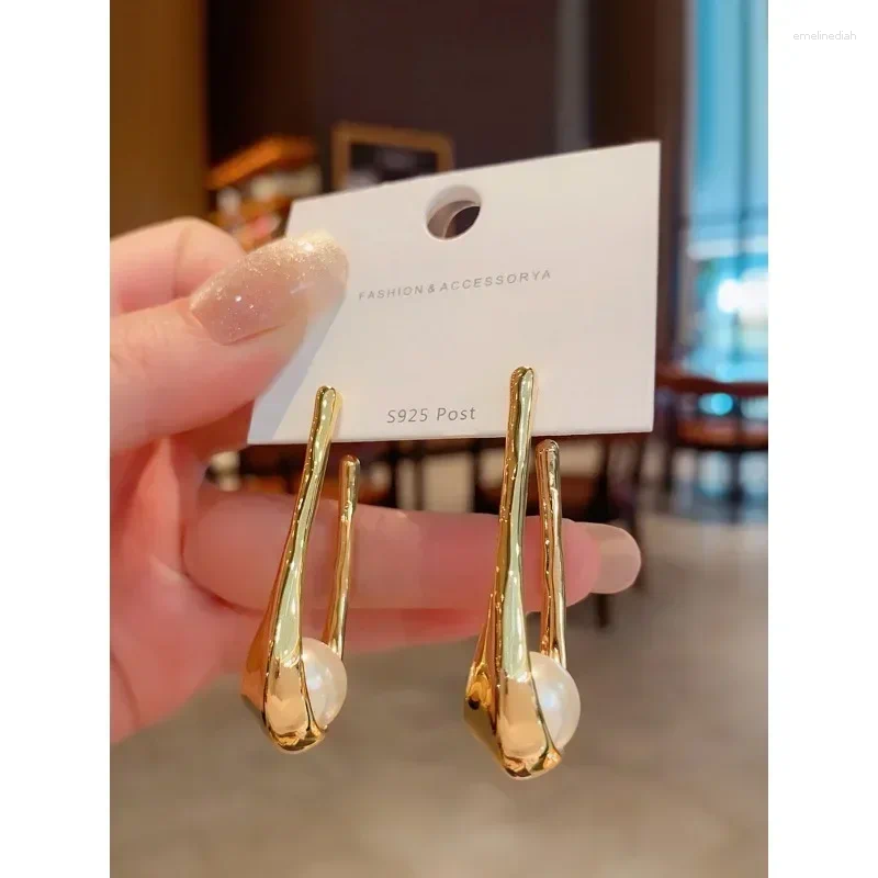 Dangle Earrings Fashion Stainless Steel Freshwater Pearl Women's Designer Gold-plated Ladies