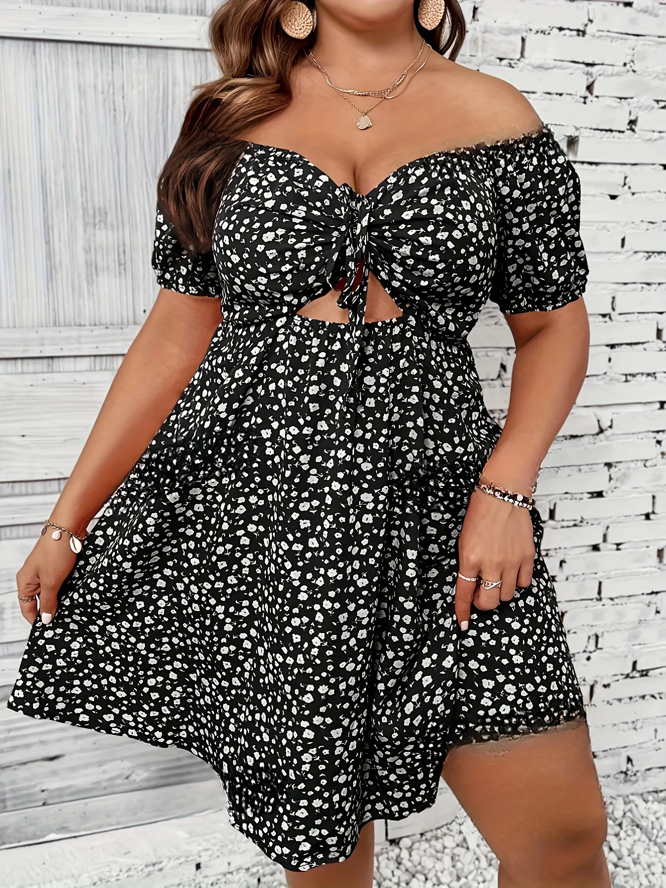 Plus Size Summer Women Elegant Floral Print Dress Casual Vacation Off the Shoulder Strapless Dresses 250214
