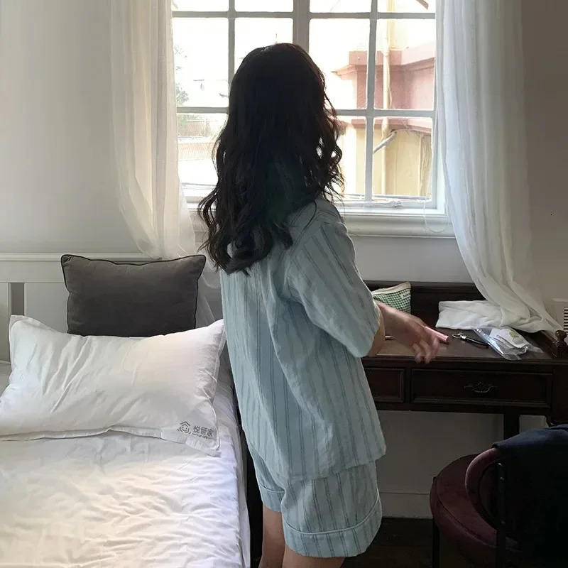 Summer Short Sleeve Shorts Pajamas Set Womens Pajamas Sweet Students Can Wear Home Clothes Set Korean Style Spring 250213