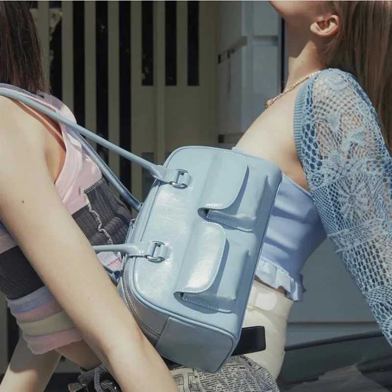 Retro Red Women Satchel Bag PU Leather Multi Pocket Luxury Designer Handbag Female Shoulder Underarm Bag Tote Purses Y250528