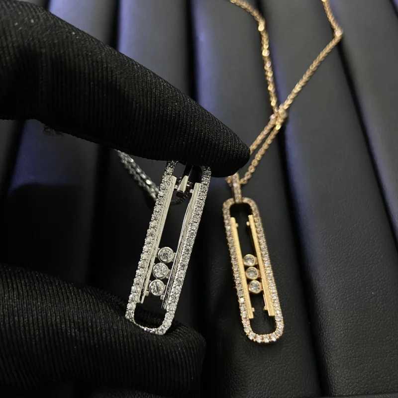 Pendant Necklaces New Full-Diamond Necklace with Sliding Three-Bead Paperclip Design High Quality Perfect Gift Option J250217 2F207
