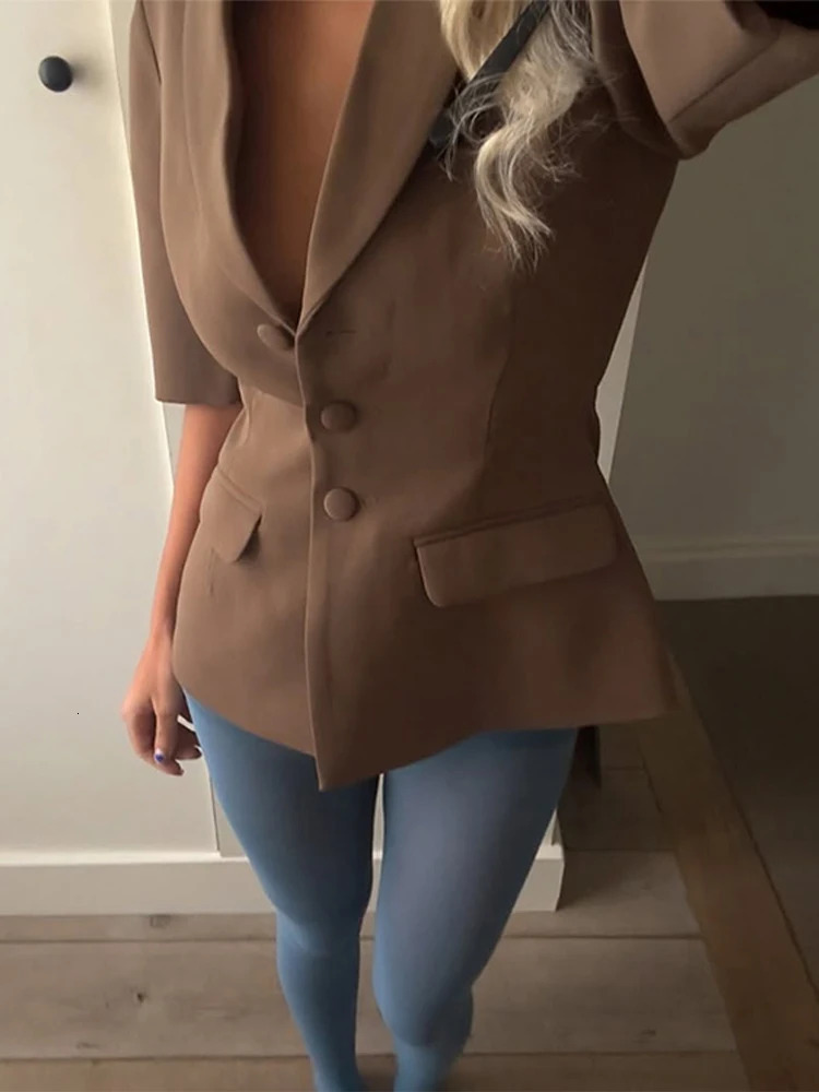 Fashion Blazer Suit Pants Sets Women Lapel Half Sleeves Single Breasted Jacket Wide Leg Trousers 2025 Spring Lady Commute Outfit 250210