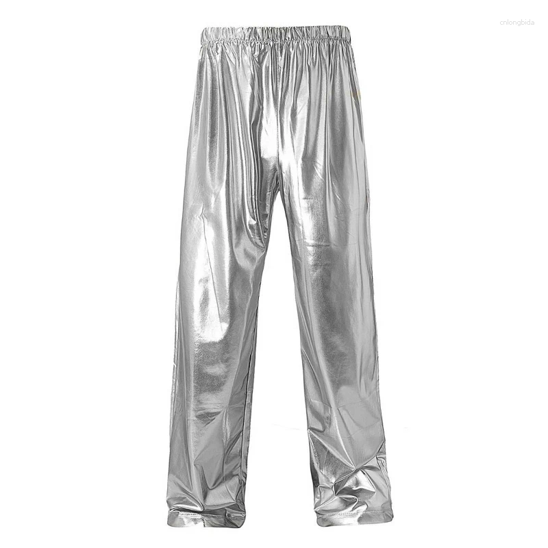 Mens Metallic Pants Gold/Sier - Stylish Stage Performance Party Casual Fashion Sports Trousers