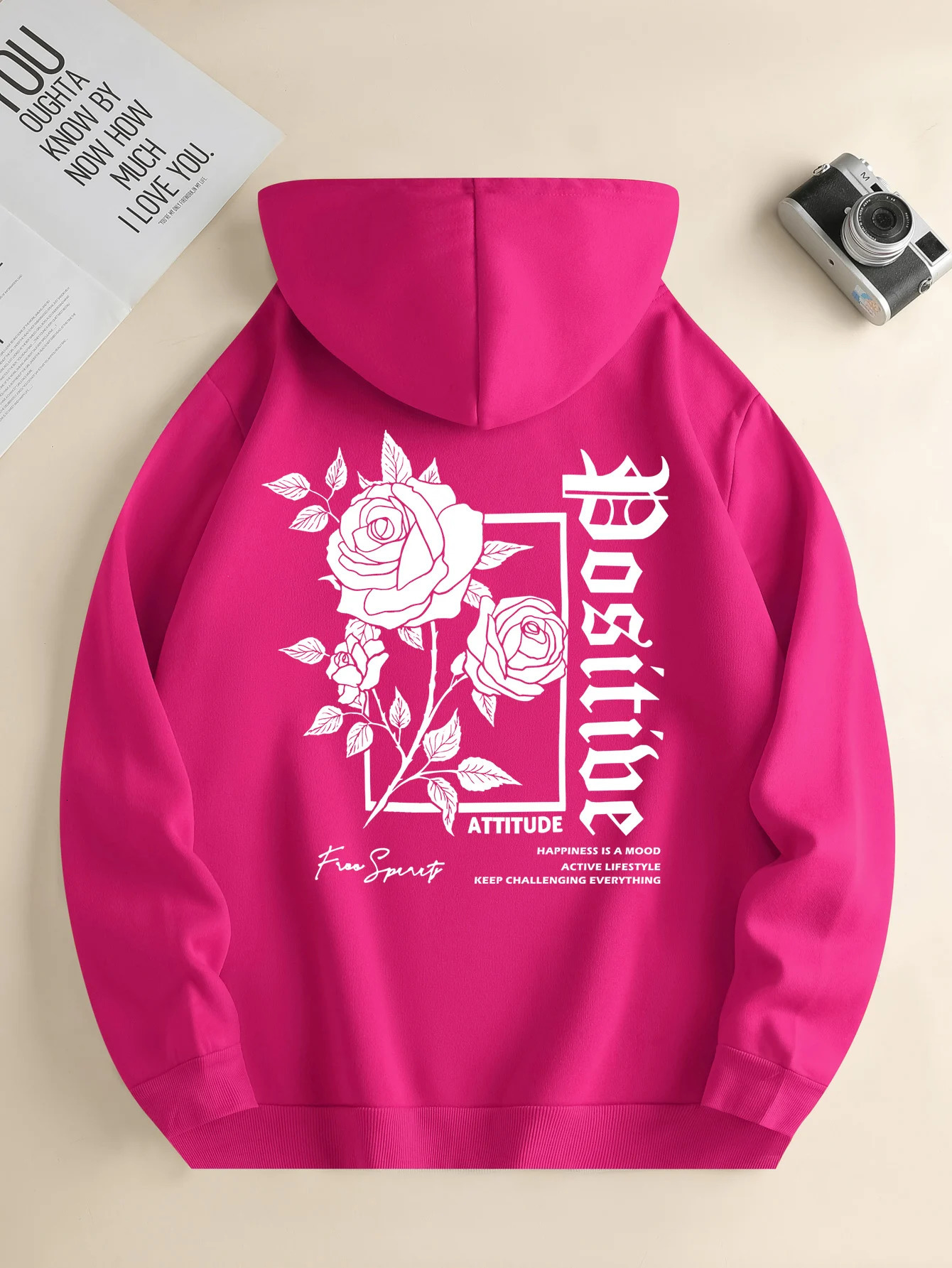 Mens fashion hoodie casual daily drawstring hooded sweatshirt Rose Print front kangaroo pocket mens jacket 250214