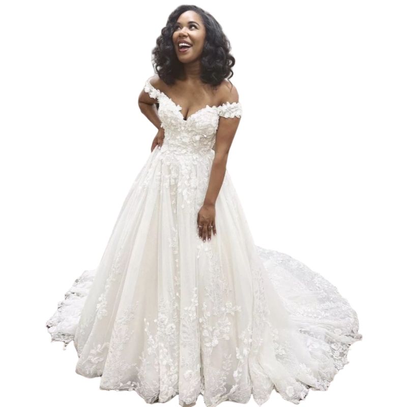 Off Shoulder A-Line Wedding Dresses Lace Appliques Court Train Lace-Up Corset Plus Size Bridal Gowns Garden Country Bride Dress Vestdio De Novia