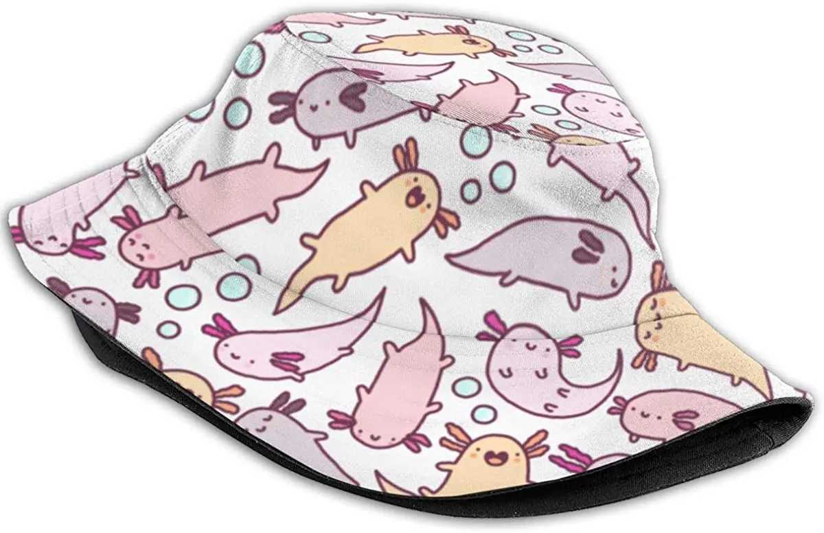 Cute cartoon Axolotl bucket hat summer beach sun hat packaged fisherman hat W250217