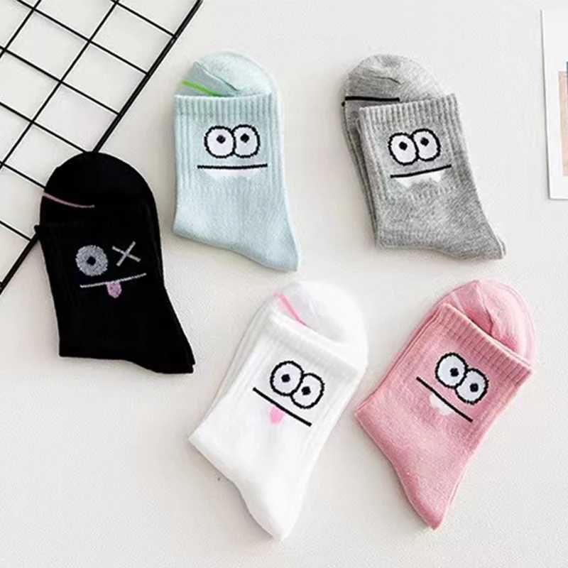 5 Pairs Cute Expression Print Socks Comfy Funny All-match Mid Tube Socks Womens Stockings Hosiery W250217