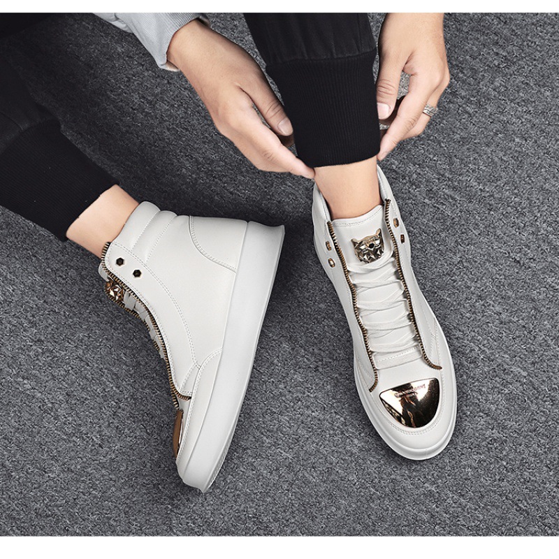2025 comfortable new Martin boots men high top board shoes metal casual leather boots men Korean version of the trend street dance shoes