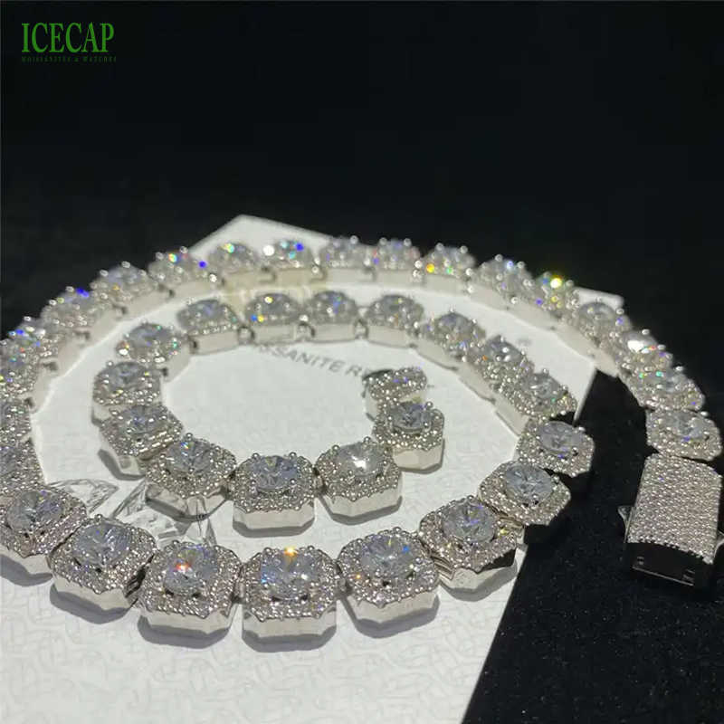 Icecap Fashion Jewelry Necklaces Full Iced Out VVS Moissanite Diamond Tennis Chain 925 Sterling Silver Chain For Men