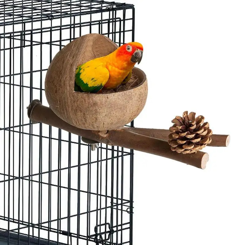 Natural Coconut Shell Bird Nest Parrot Hideaway and Parakeet Nest Comfortable Parakeet Nesting Box for Love Birds Parakeet 250206
