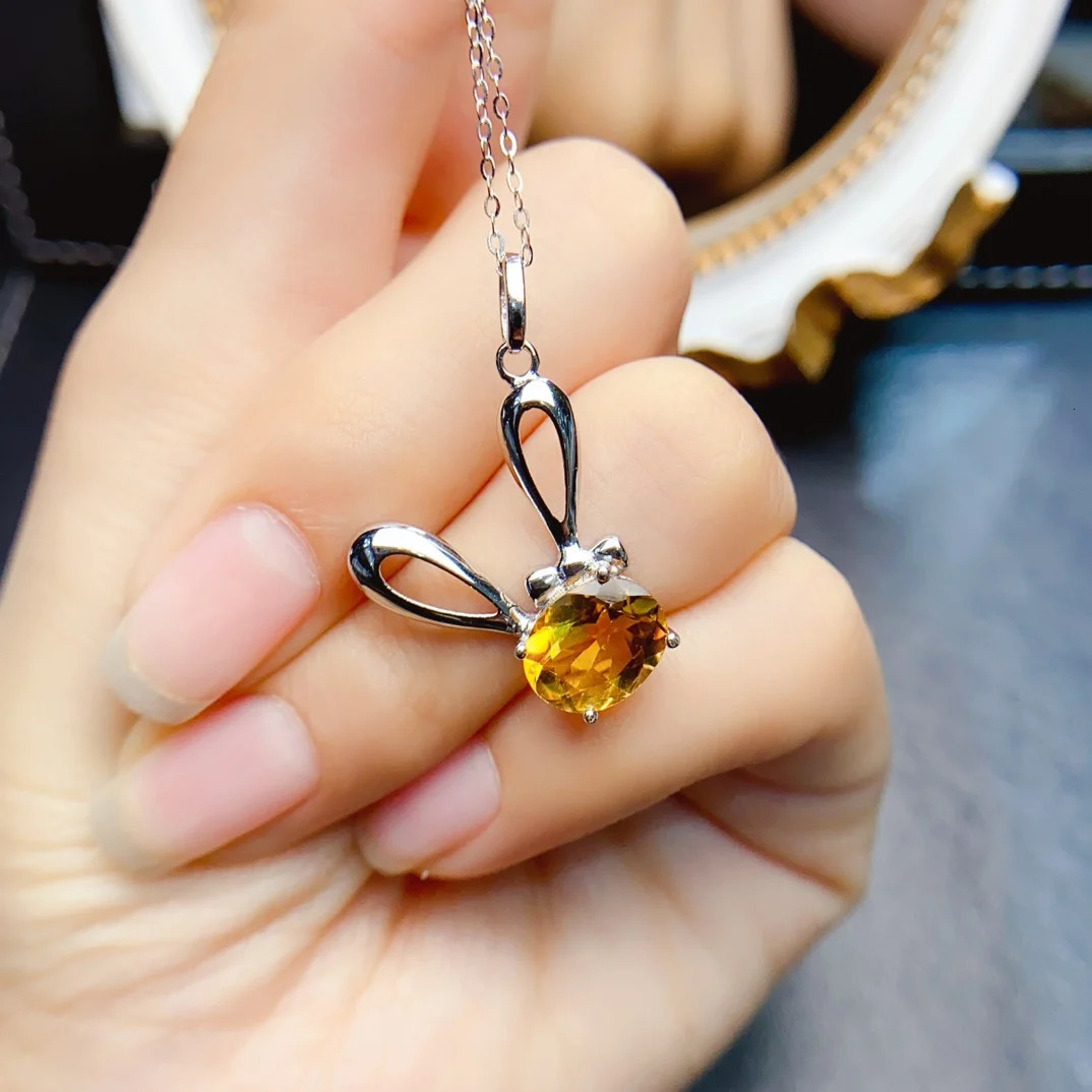 FS 8*10mmNatural Citrine Rabbit Pendant Necklace With Certificate S925 Solid Silver Fine Fashion Charm Jewelry for Women MeiBaPJ 250213