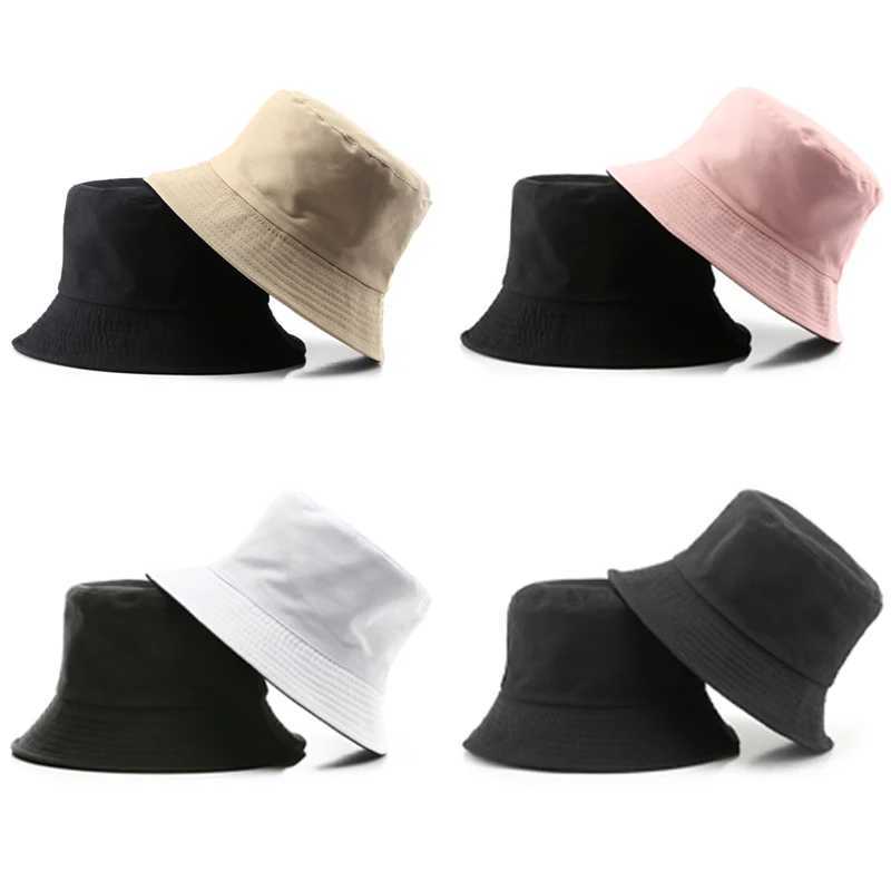 Reversible Cotton Bucket Hat Unisex Double-Sided Fisherman Hats Foldable Portable Shade Visors Summer Sunscreen Beach Panama Cap W250217
