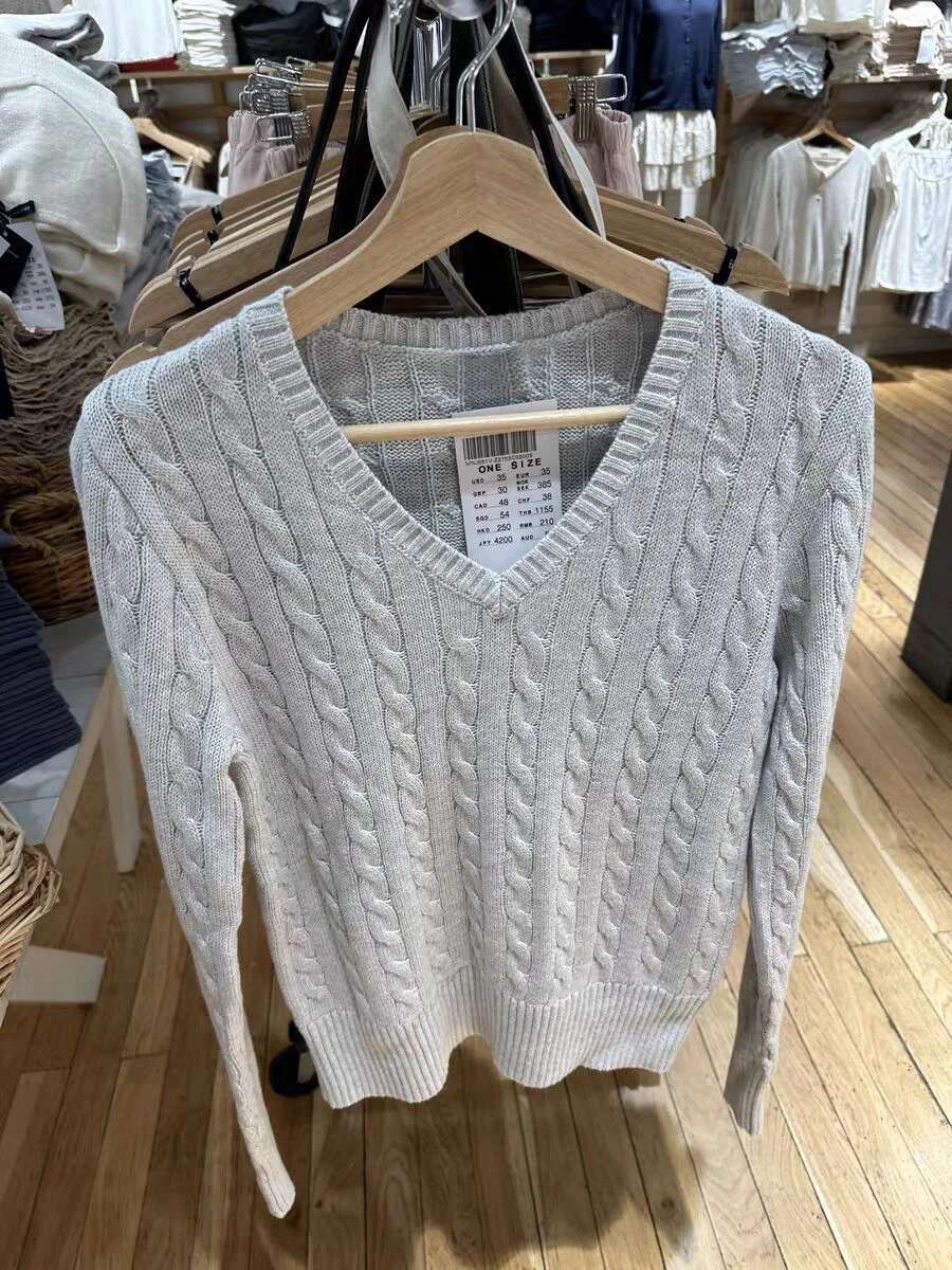 New Gray Twisted wer Sweater Women Autumn V-neck Cotton Knit Jumpers Top Sweet Preppy Style Solid Slim Sweaters Y2k Clothes