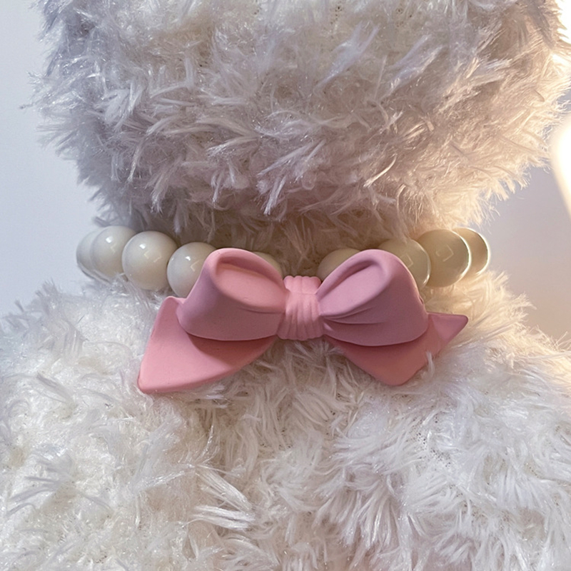 Dog Necklace with Big Bead Pink Bow Decoration, Cute Puppy Necklace, Pet Decoration, Adjustable Jewelry Buckle Pet Collar for Cats Small Medium Dog S 