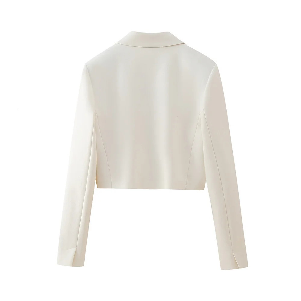 Spring Womens Casual Versatile Fit Solid Color Buckle Free Long sleeved Short Suit Coat 250210