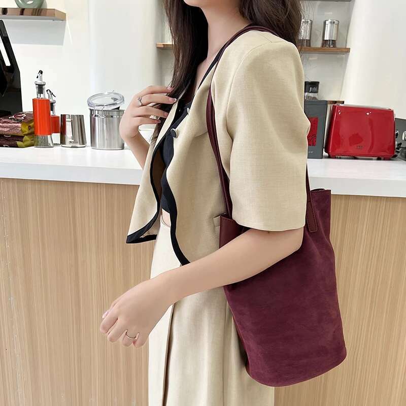 100% Genuine Leather Bucket Bags For Women S Class Suede Tote With Coin Purse Large Capacity Shoulder Crossbody Bag