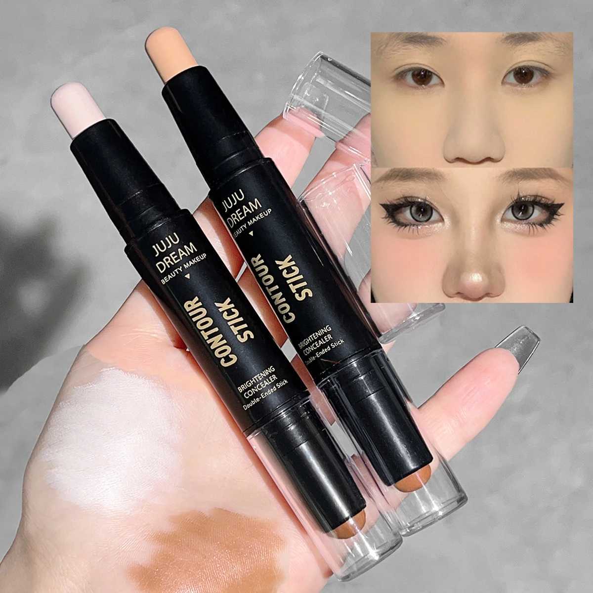 Double head highlighter stick steric contour nose shadow face brightening natural matte Korean makeupW250217