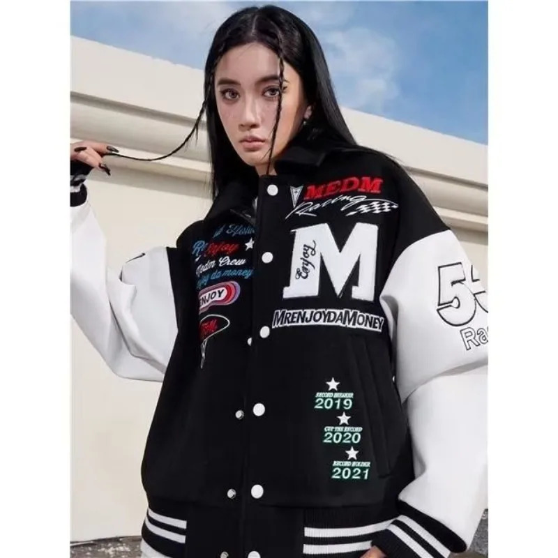 Y2K Street Fashion Casual Towel ed American Baseball Uniform Loose Jacket Men And Women Hip Hop Joker Couple 250210