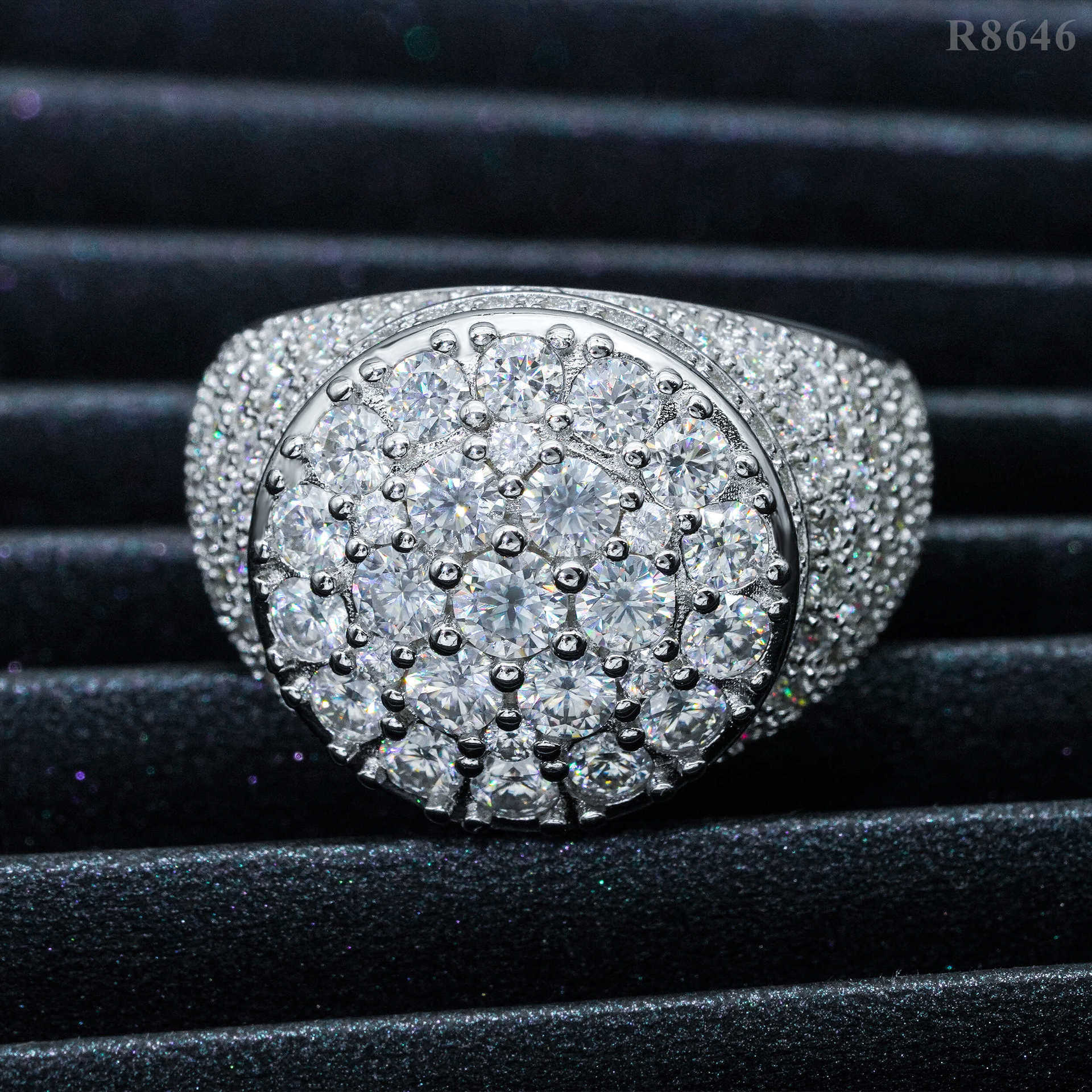 Hot selling mens hip-hop moissani ring hip-hop rap S925 silver studded diamond ring accessory