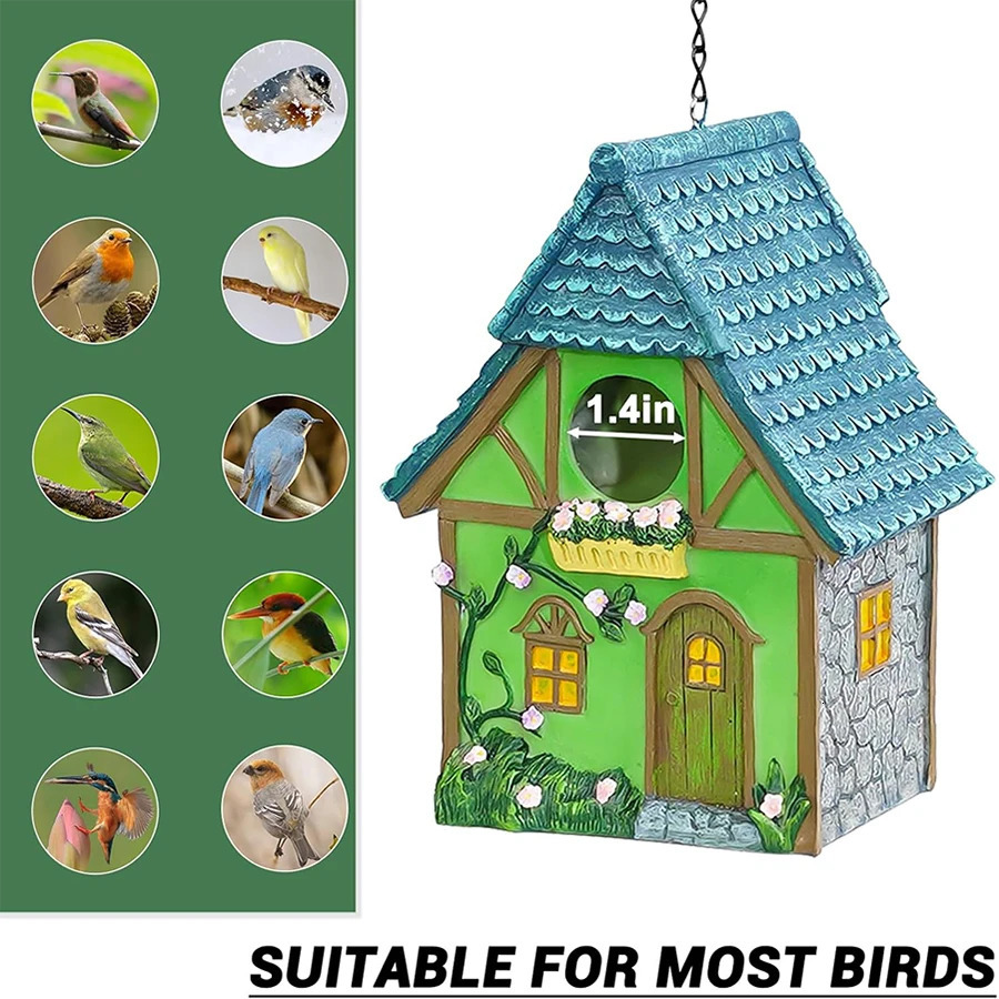 Outdoor Birdhouse Resin Garden Decoration Hanging Cabin Suitable for Small Birds Birdhouse Lovers Gift 250206