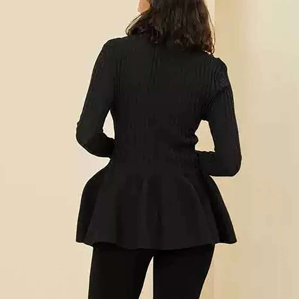 Single-Breasted Ruffle Hem Women Cardigan Y2k Waist Slim Fashion Elegant Commuter V-Neck Long Sleeve Sweater Top 2025 Autumn New